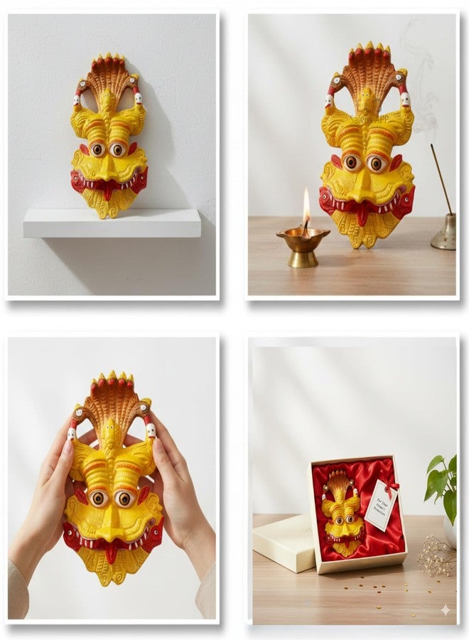 Salvus APP SOLUTIONS Sacred Metal Narsingh Kirtimukha Wall Hanging Mask Nazar Battu: Divine Protection and Spiritual Decor (Yellow_4X6.5 Inch) - Image 5